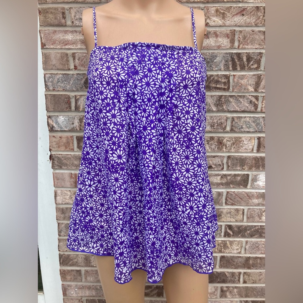 Y2K Purple & White Floral Babydoll Tank Top